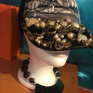 2/$15 Hand decorated hat & Handmade necklace.